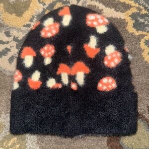 Mushroom Pattern Beanie - Black and Orange